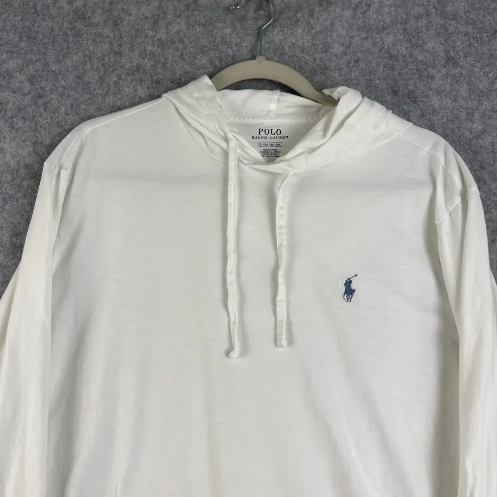 Polo Ralph Lauren‎ Hoodie Mens Large White Long Sleeve Tee Embroidered Pony